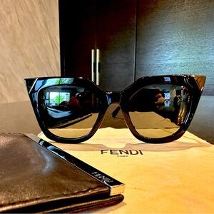 Fendi Sunglasses Women's Cat Eye FF0060S KKL Black Dark Ruthenium